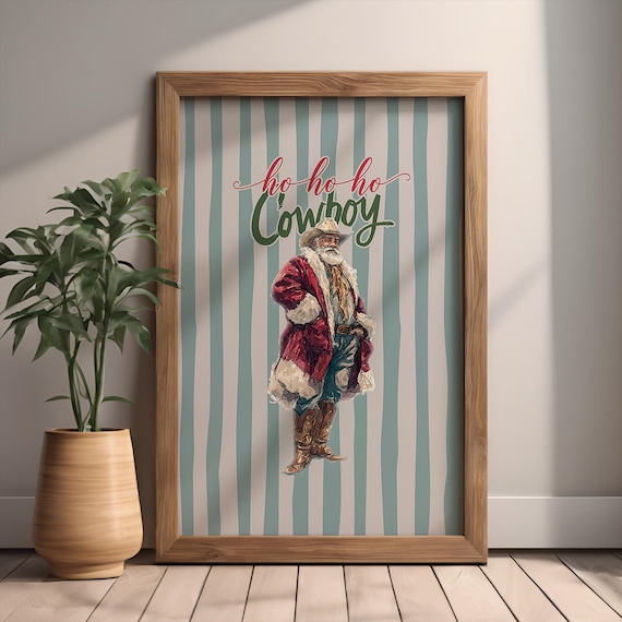 Cowboy Santa Christmas Print, Western Holiday Decor