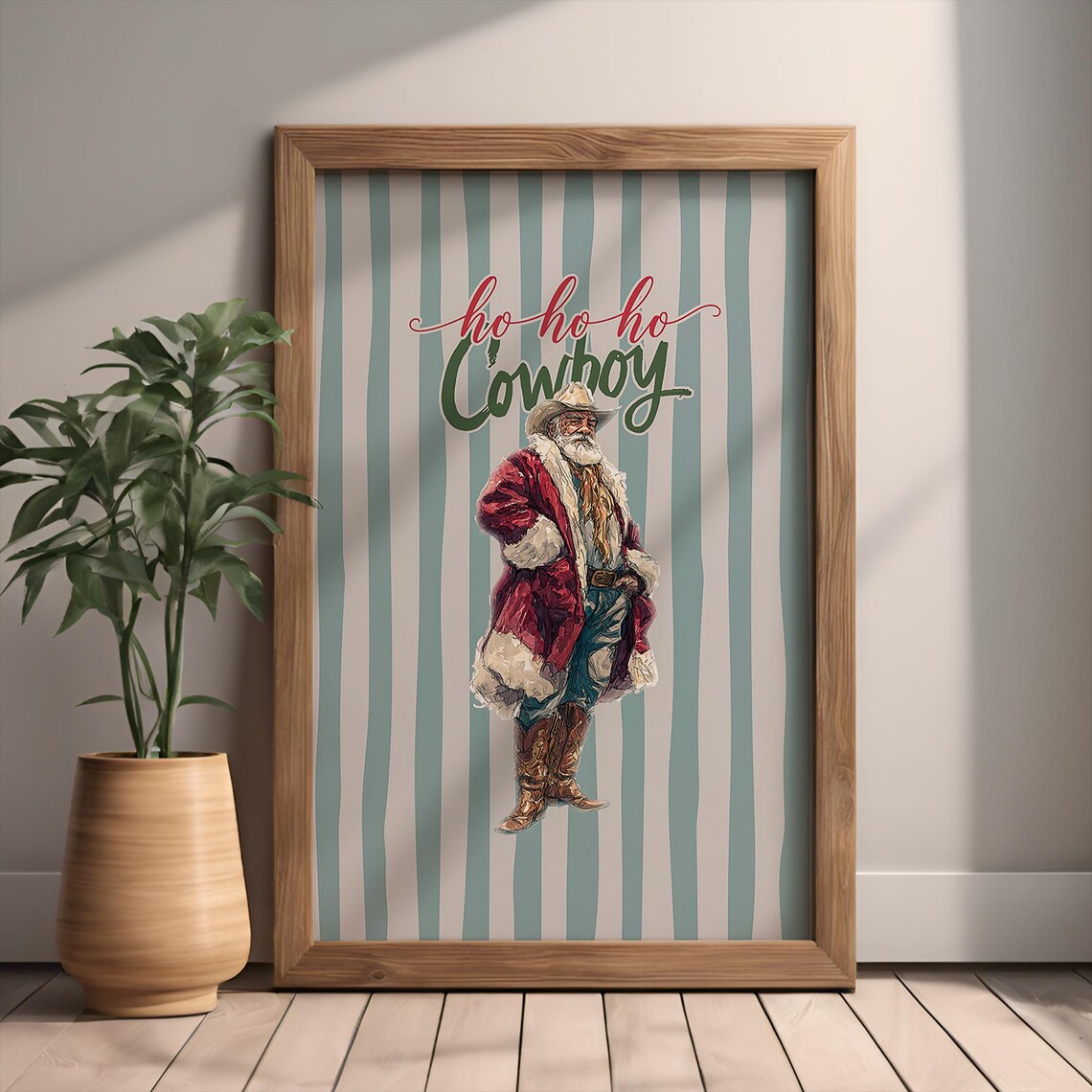 Cowboy Santa Christmas Print, Western Holiday Decor