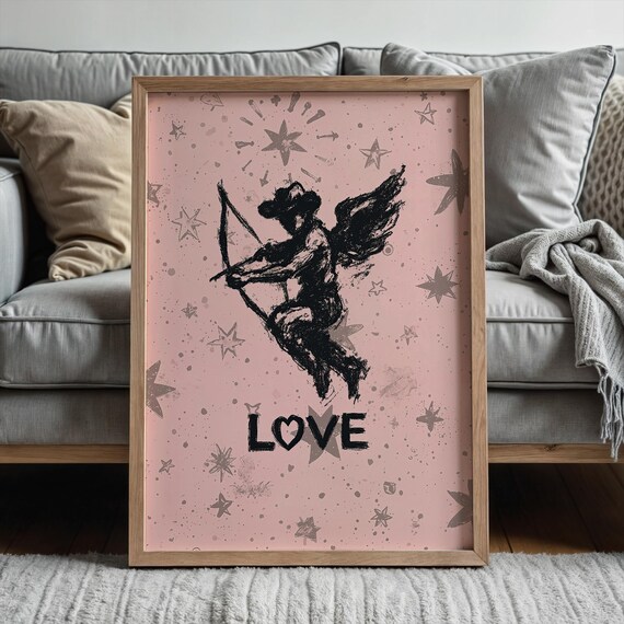 Cowboy Cupid Pink Western Love Sketch Valentine Cherub Wall Art