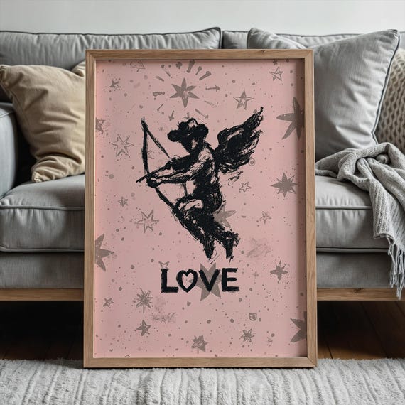 Cowboy Cupid Print Western Love Wall Art Bold Sketch