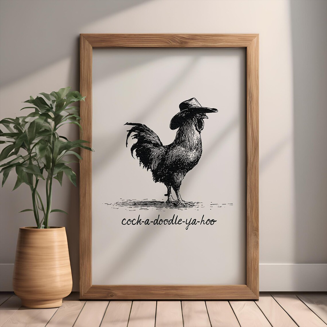 Cowboy Rooster Cock A Doodle Ya Hoo Sketch Farmhouse Wall Art