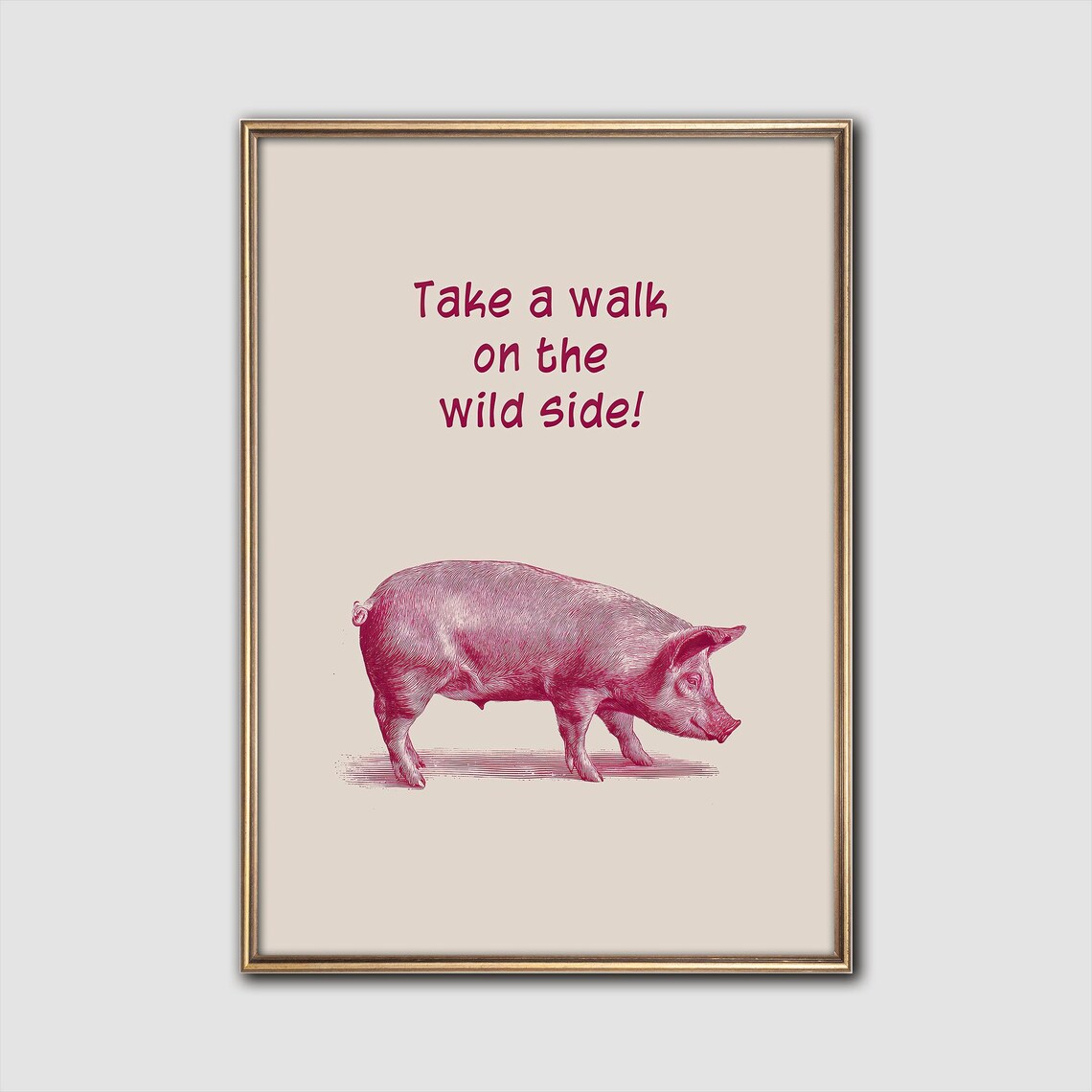 Wild Side Pig Print, Vintage Farm Animal Art