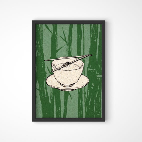 Chopsticks Teacup Fly Elegant Gallery Wall Art Bamboo Sketch