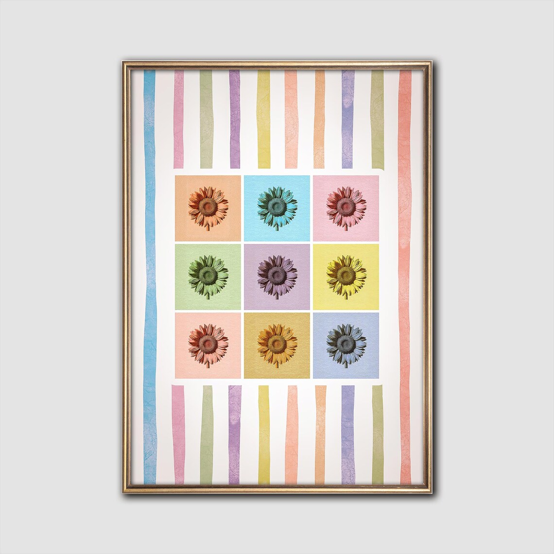 Vibrant Colorful Sunflower Grid Pastel Pop Art Floral Wall Art
