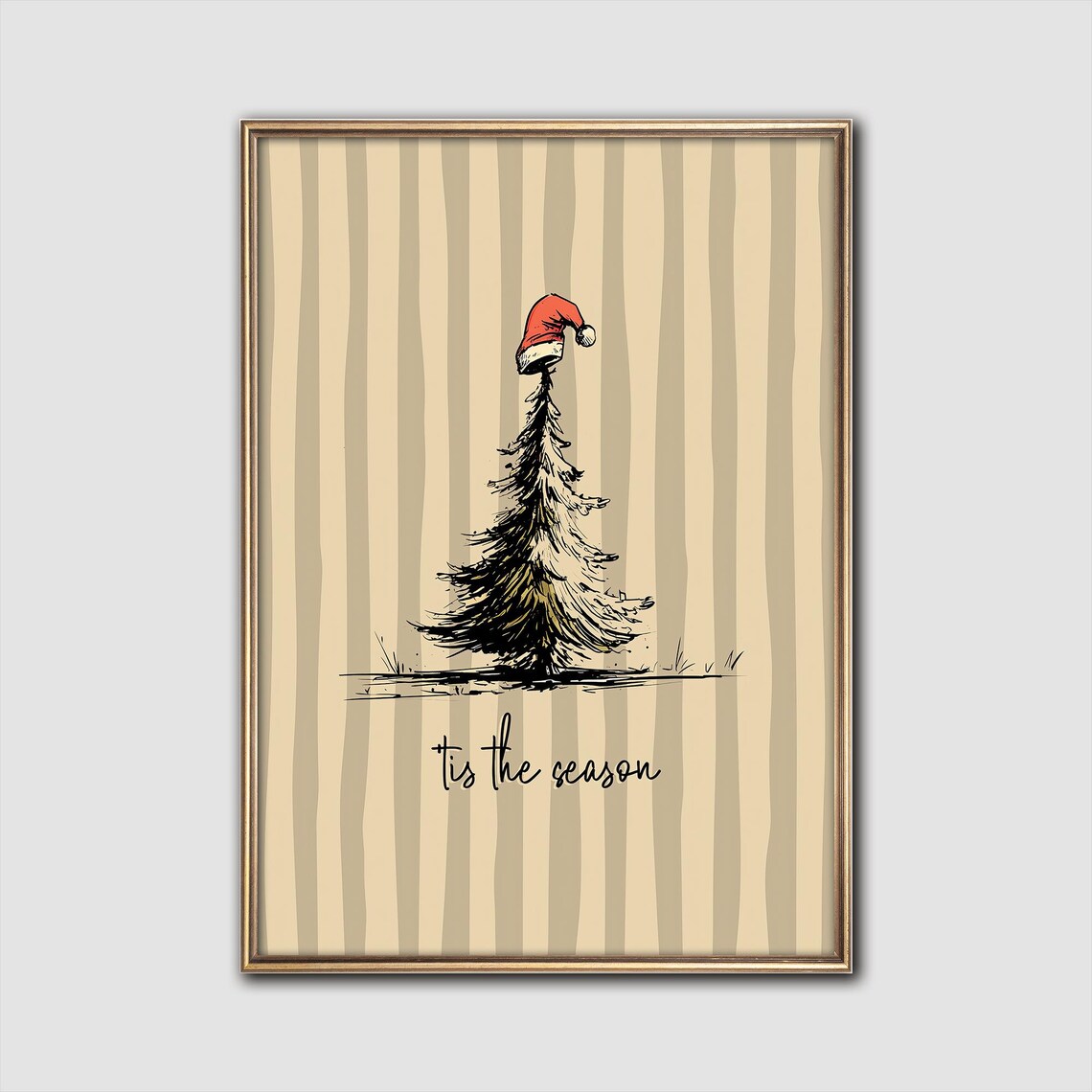 Santa Hat Tree Sketchy Christmas Art Print