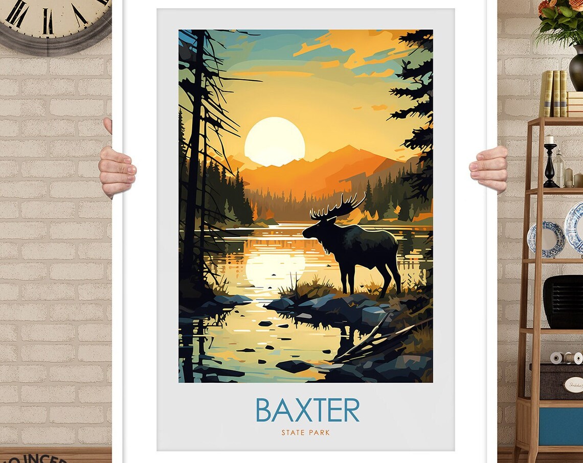Baxter State Park Maine Moose Lake Sunset Wildlife Travel Poster - Image 3
