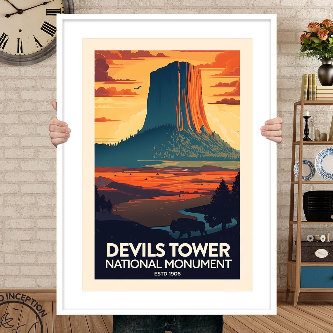 Devils Tower Travel Poster, Wyoming National Monument