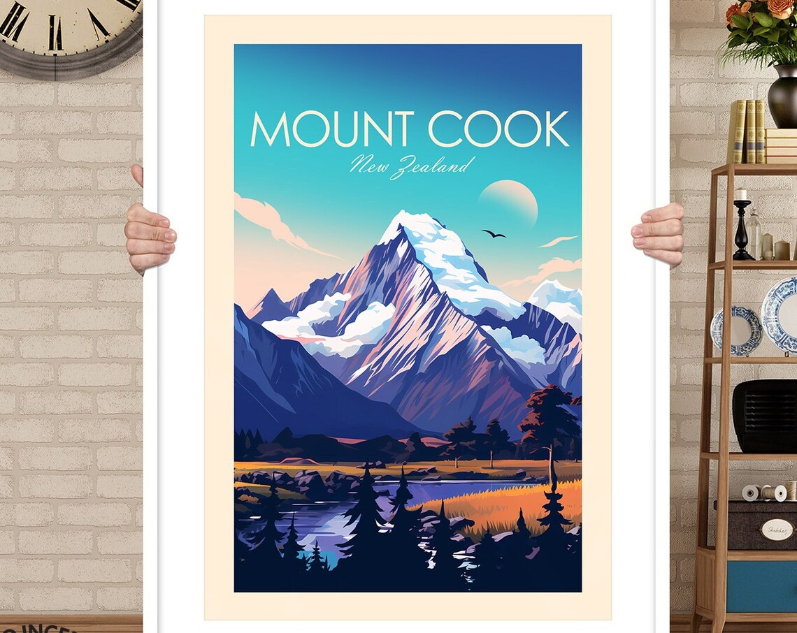 Mount Cook New Zealand Travel Poster, Aoraki - Image 3