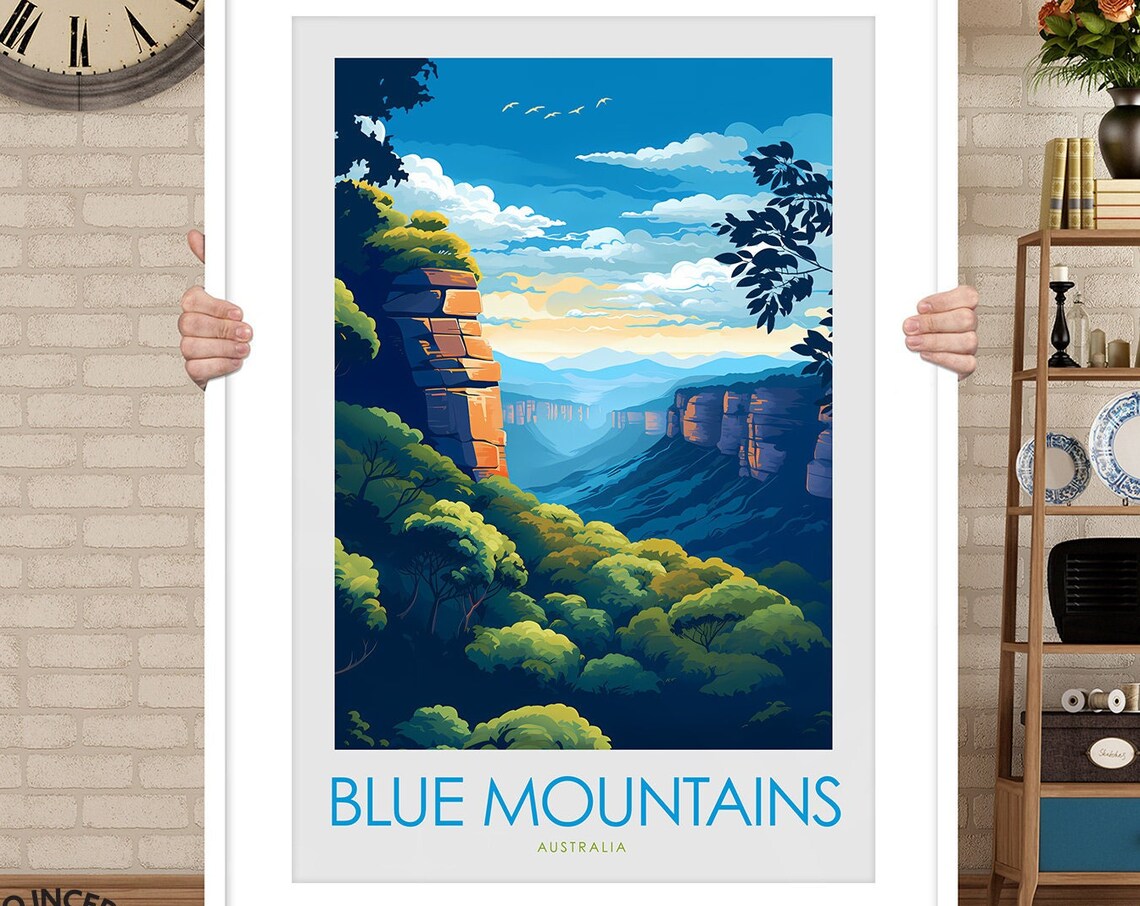 Blue Mountains Australia Eucalyptus Valley Cliffs Travel Poster - Image 3