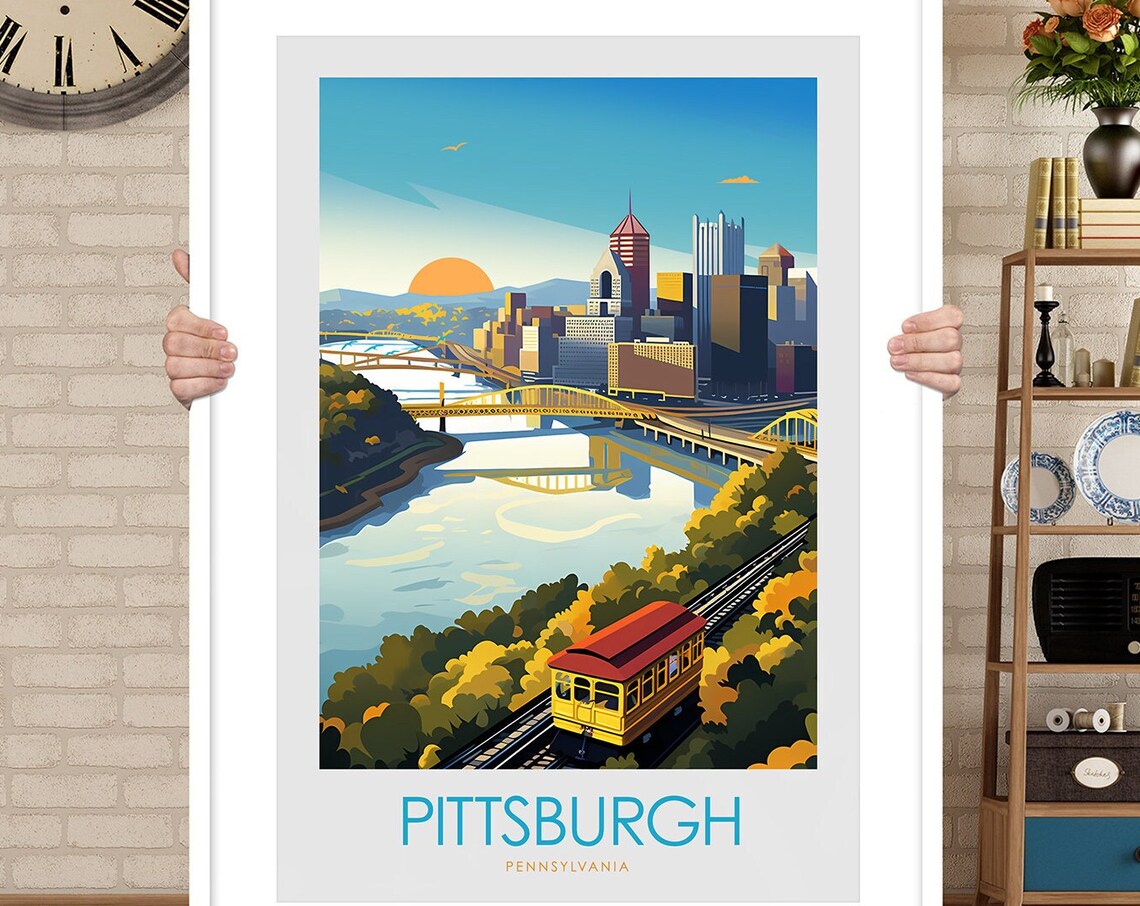 Pittsburgh Pennsylvania Steel City Skyline River Bridges Travel Poster - Image 2