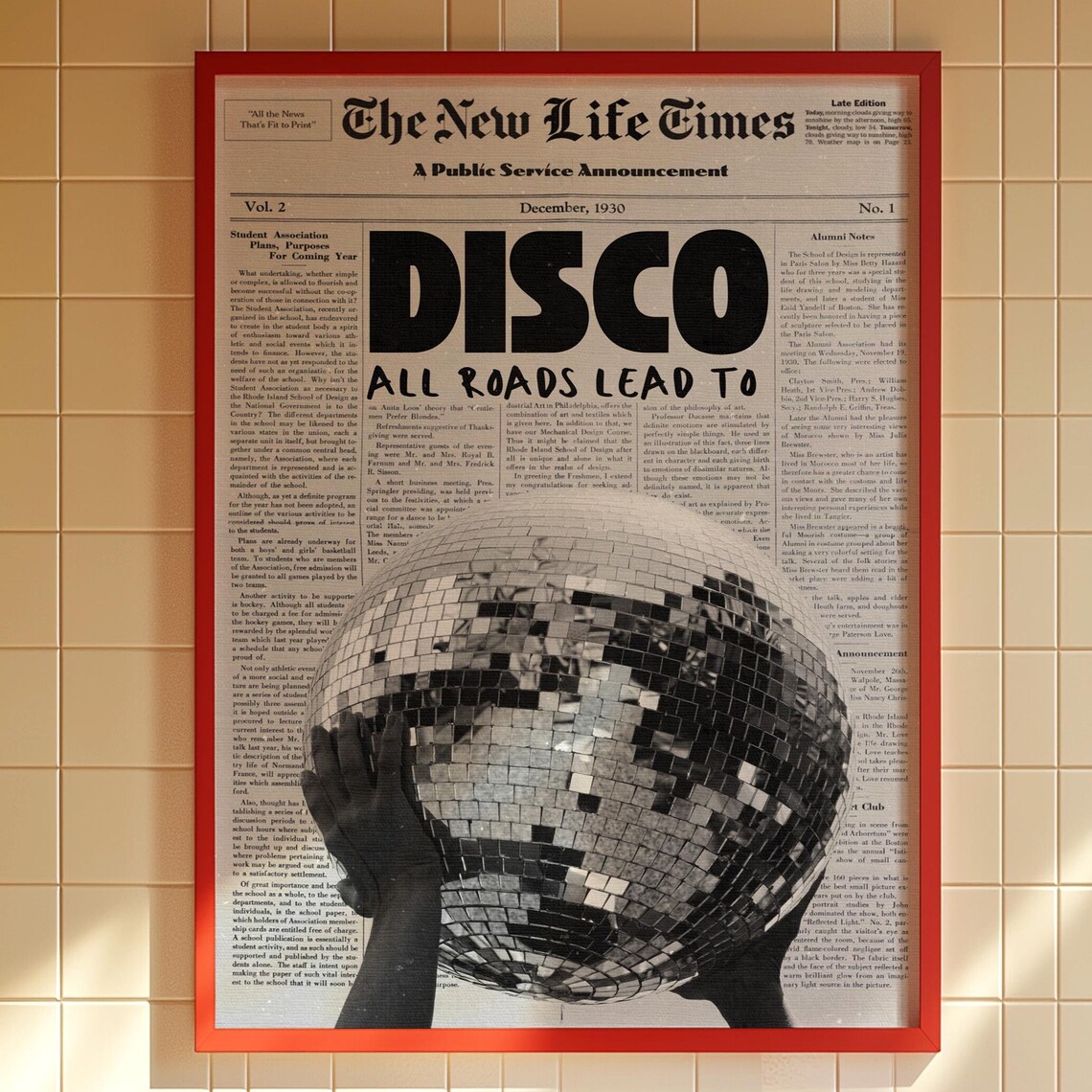 Disco Newspaper Retro All Roads Lead To Funky Music Dance Poster