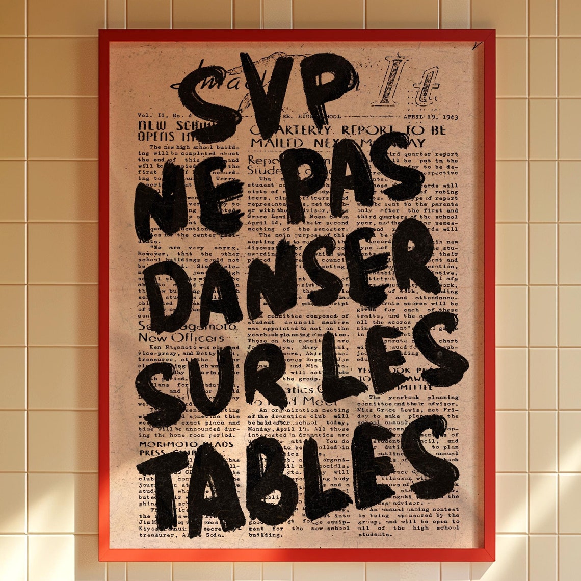 SVP Ne Pas Danser Sur Les Tables French Quote Typography Poster