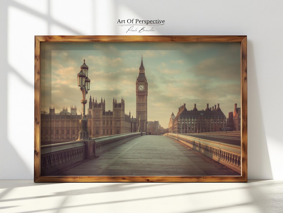 Westminster Vintage London Cityscape Architecture Oil Painting