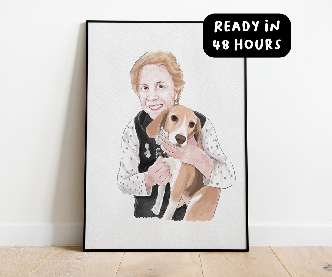 Mother's Day Custom Watercolor Portrait Art Print, Family Gift