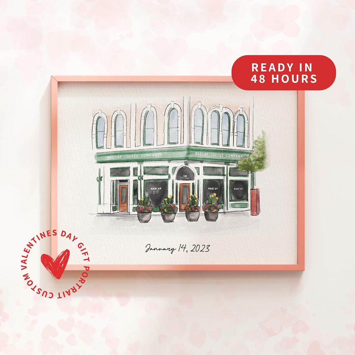 Our First Date Venue Portrait, Watercolor Art Print
