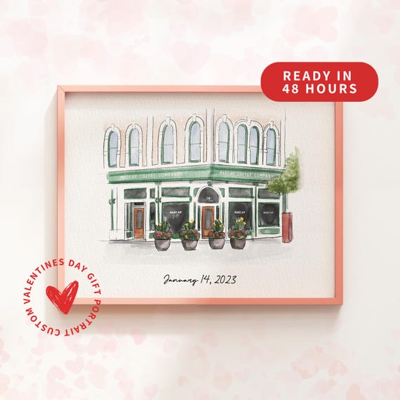 Our First Date Venue Portrait, Watercolor Art Print
