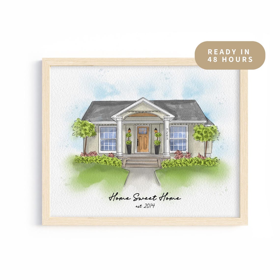 Custom Watercolor House Portrait, Hand-Drawn Home Painting