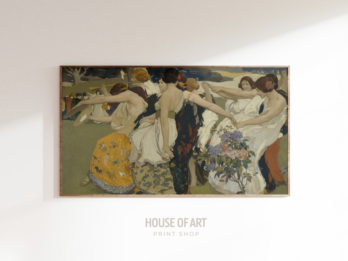 Vintage Spring Dance Women Dancing Garden Painting Art Wall Print - Image 2