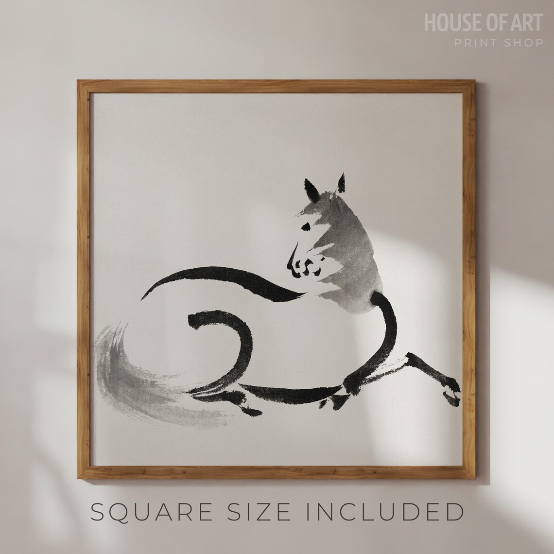 Abstract Japanese Sumi E Ink Horse Minimalist Brush Painting Art Print - Image 2