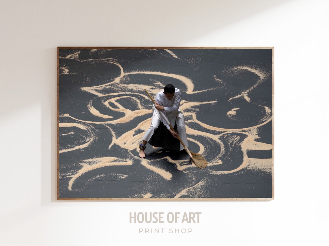 Sand Sweeping Artist Waves Aerial Contemporary Photography Art Print