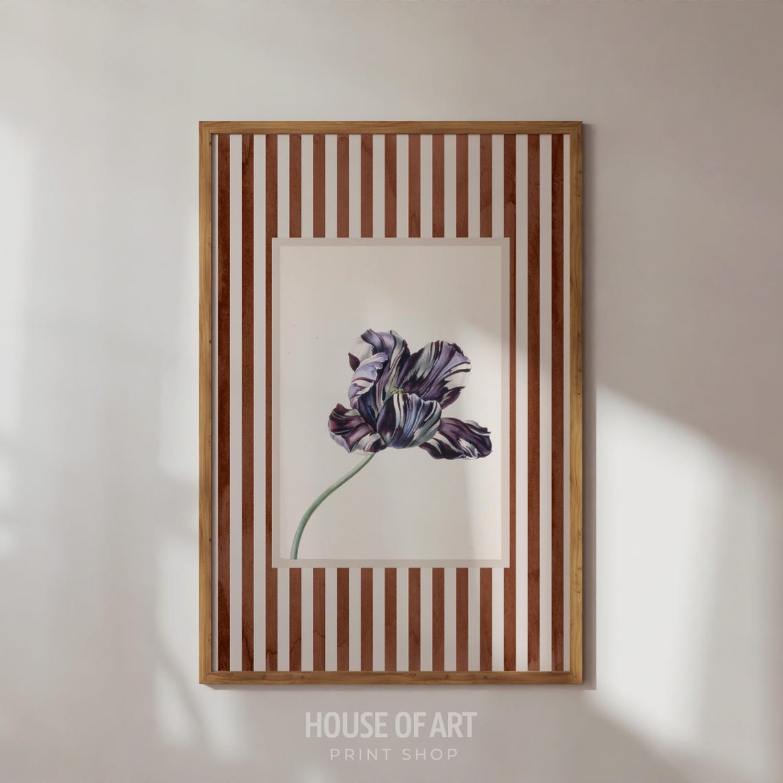 Parrot Tulip Botanical Illustration Rust Striped Vintage Style Poster