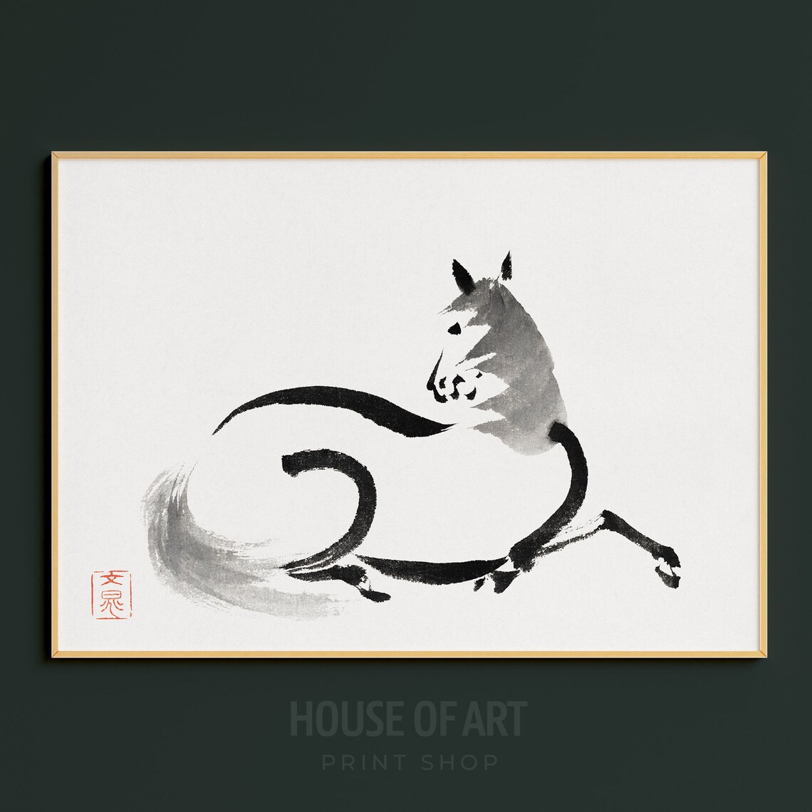 Abstract Japanese Sumi E Ink Horse Minimalist Brush Painting Art Print - Image 3