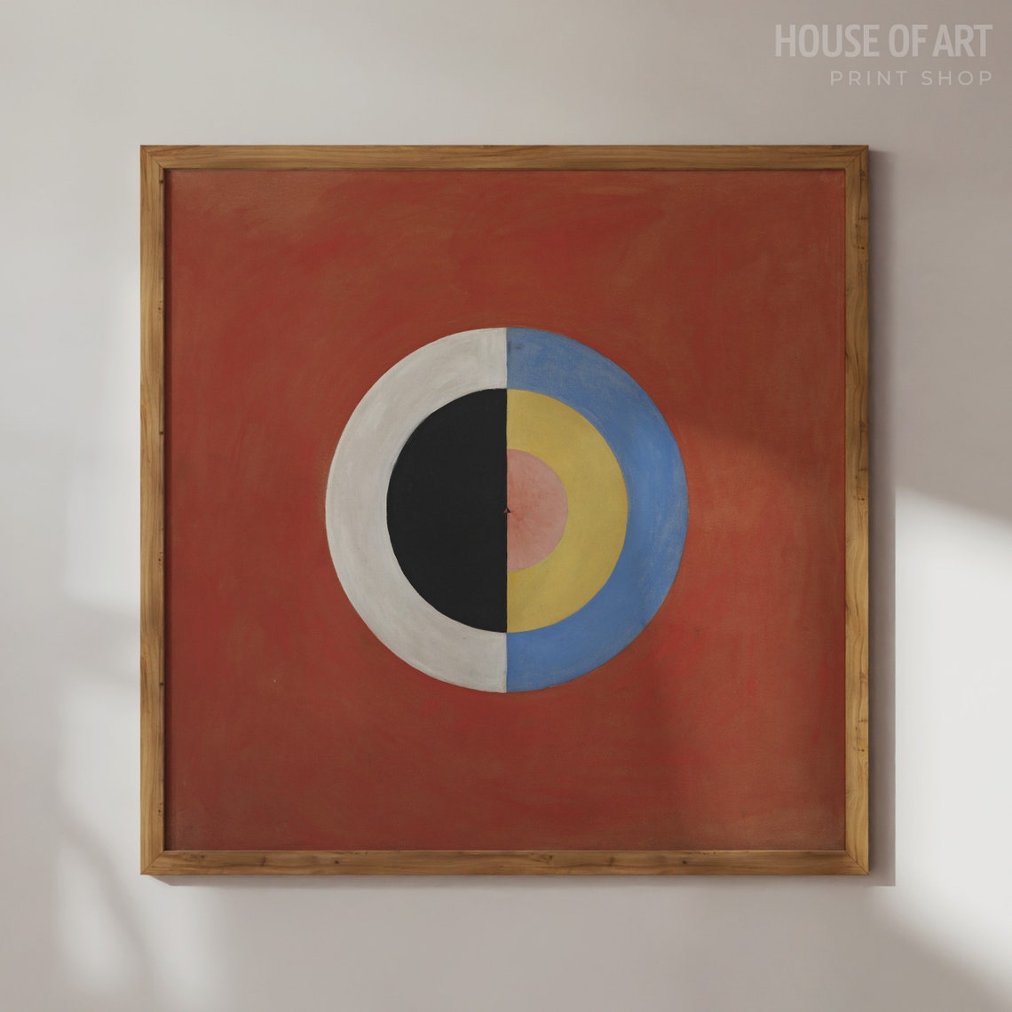 Abstract Circle Composition Red Background Geometric Modern Art Print