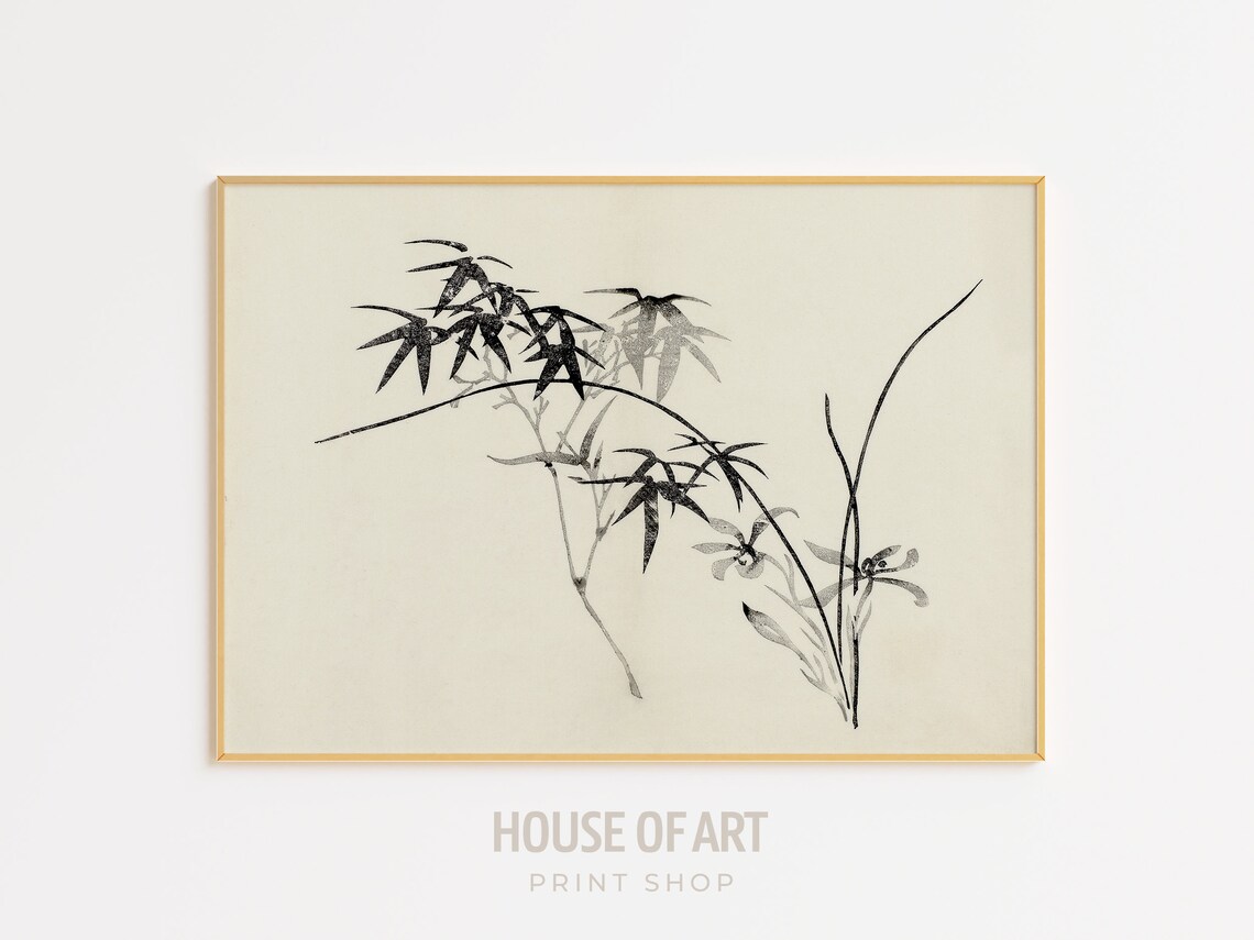 Japanese Ink Wash Bamboo Orchid Minimal Botanical Wall Art Print - Image 3