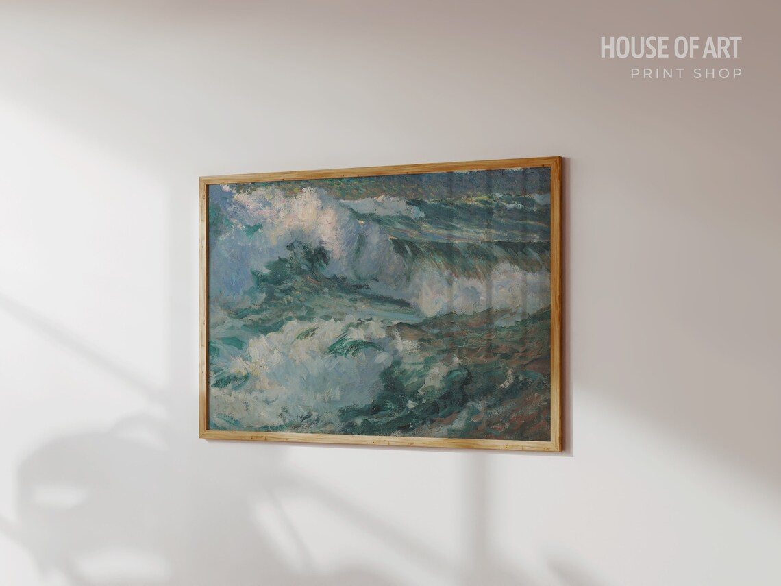 Impressionist Ocean Wave Crashing Foamy Blue Sea Painting Wall Art Poster - Image 3