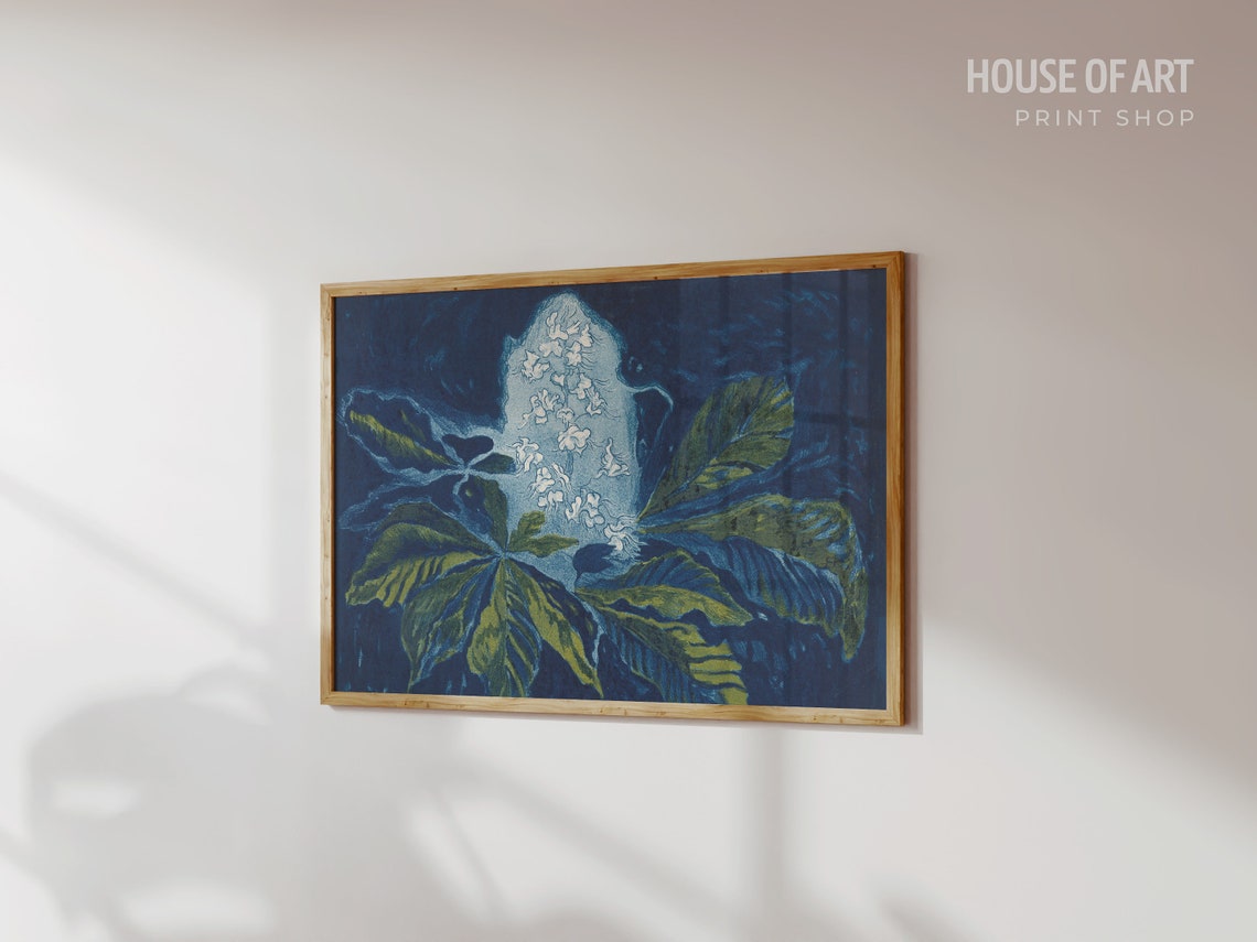 Blossoming Chestnut Branch Blue Botanical Illustration Art Wall Print - Image 3
