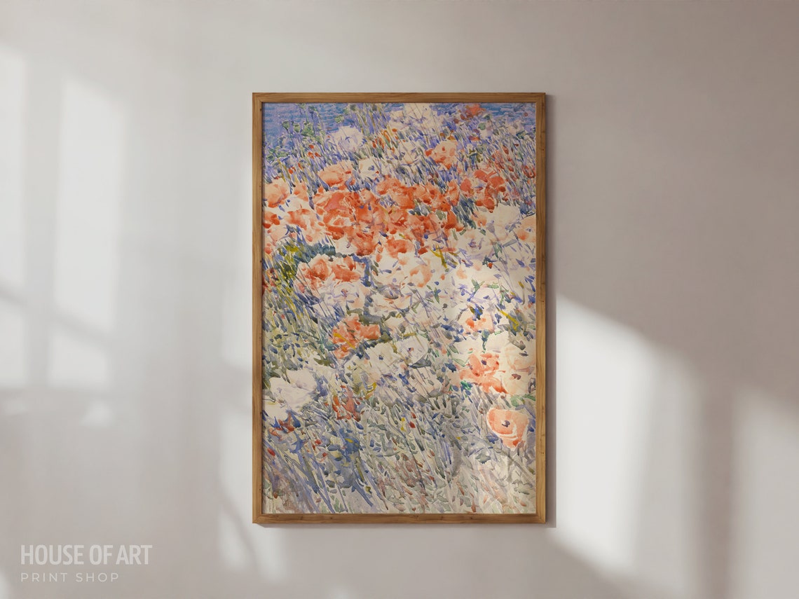 Watercolor Poppy Field Wildflower Meadow Spring Garden Wall Art Print