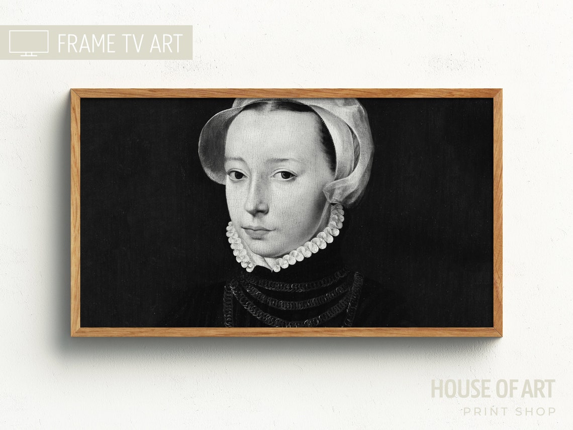 Frame Tv Art 4k Classic Portrait Of A Young Girl Oil Painting Vintage Female Artwork Black And White Beautiful Woman Face