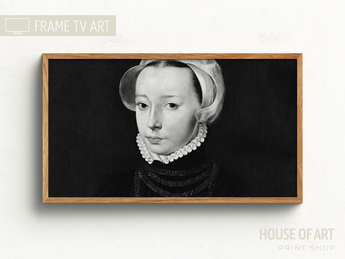 Young Woman Portrait Black White Vintage Painting Ruff Collar Art Poster