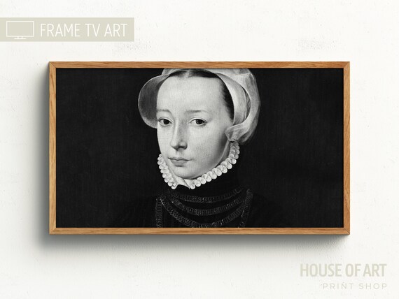 Young Woman Portrait Black White Vintage Painting Ruff Collar Art Poster