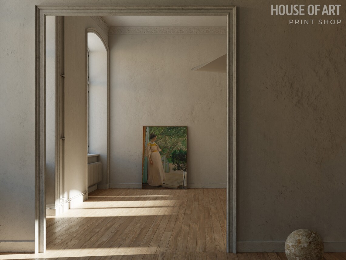 Woman In White Dress Garden Doorway Vintage Portrait Painting Art Print - Image 2