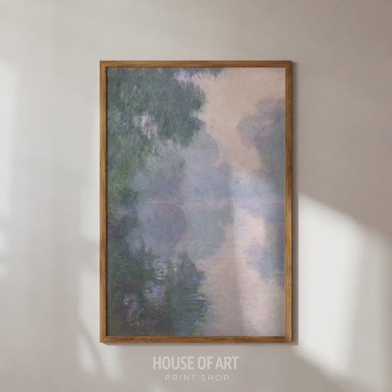 Morning Mist Tree Reflections In The River Vintage Landscape Painting Impressionist Painting Pastel Landscape Art Wall Art
