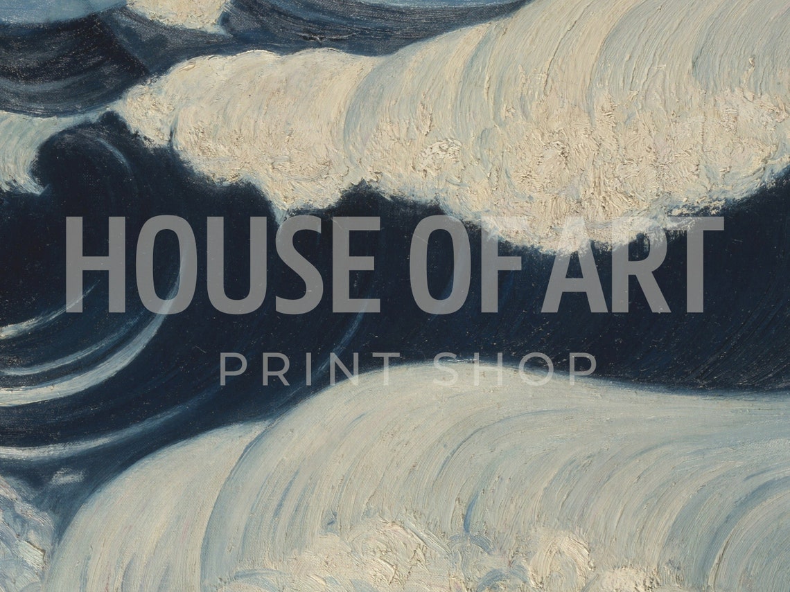 Dynamic Ocean Waves Painting Navy Blue Crashing Surf Vintage Art Print - Image 2