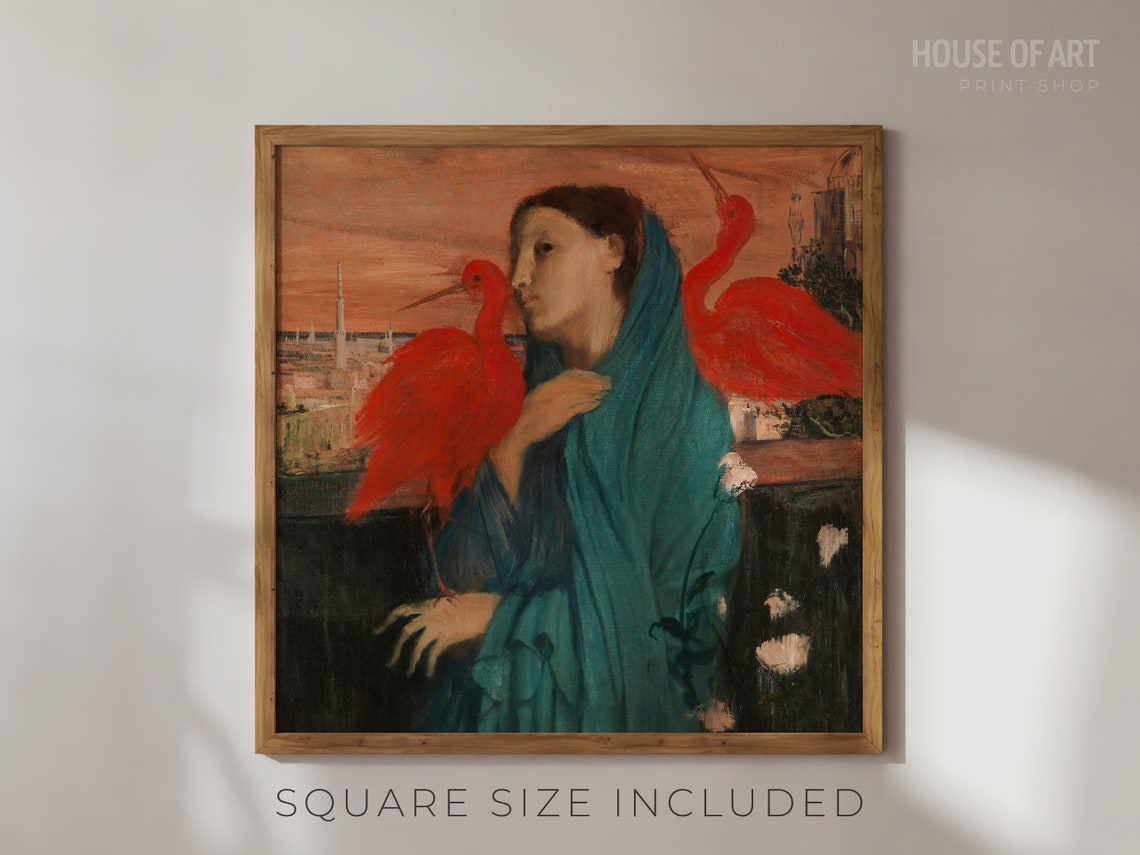 Portrait Of A Young Woman With Ibises Beautiful Woman With Birds Oil Painting Vintage Artwork Gallery Wall Print Wall Art - Image 2