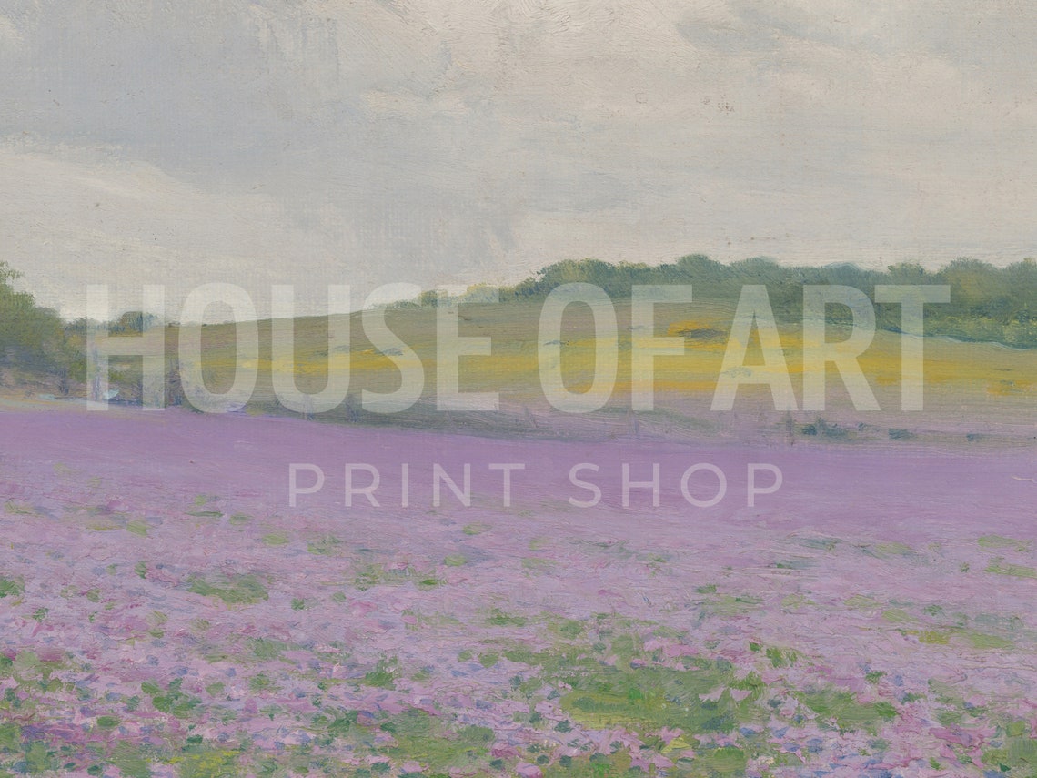 Meadow Landscape Painting Vintage Country Landscape Print Wildflower Landscape Farmhouse Decor Country Field Wall Art Purple Bluebonnets - Image 2