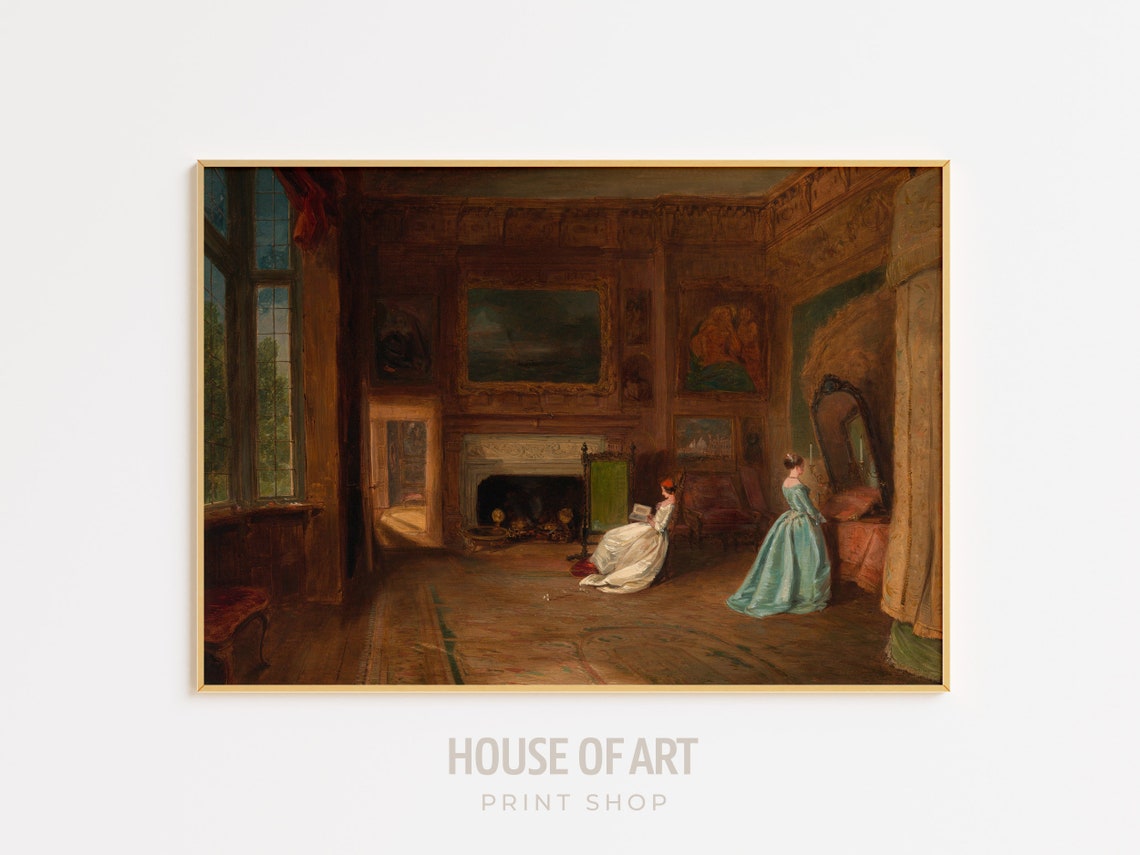 Two Women Portrait Print Victorian Woman Reading Art Vintage Bedroom Painting Moody Interior Print Antique Palace Wal Art - Image 2