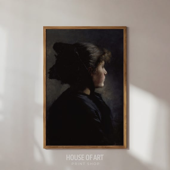 Moody Dark Academia Portrait Young Girl Black Dress Vintage Painting Poster
