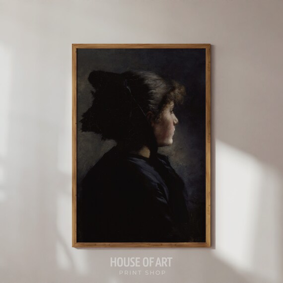 Moody Portrait Print Dark Academia Painting Vintage Moody Wall Art Young Girl Artful Art Muted Neutral Decor Farmhouse Wall Art