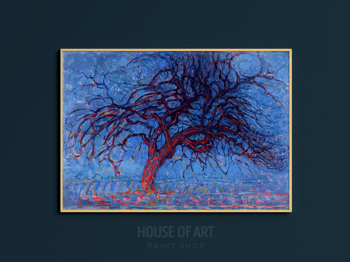 Red Tree Artwork Modern Bright Color Nature Instant Print Blue Evening Sky Dutch Colorful Oil Painting - Image 3