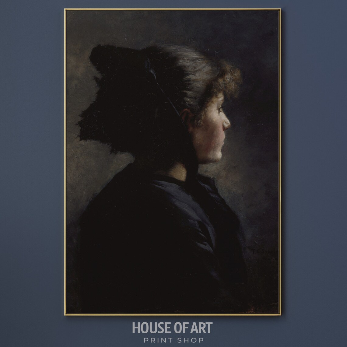 Moody Dark Academia Portrait Young Girl Black Dress Vintage Painting Poster - Image 3