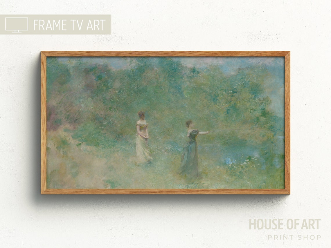 Two Women Summer Lake Meadow Impressionist Romantic Scene Poster