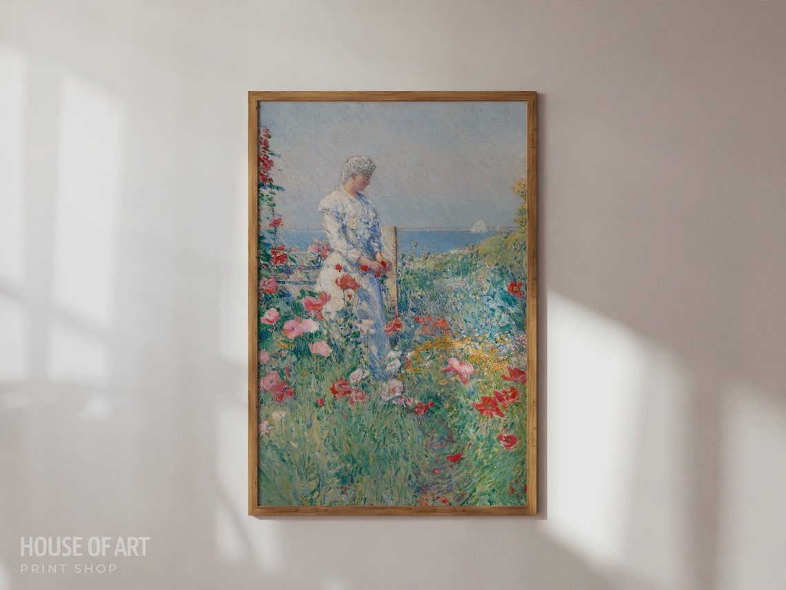 Woman In Garden Painting Square Art Print Flower Garden Oil Painting California Poppy Art Gallery Wall Print Wall Art - Image 3