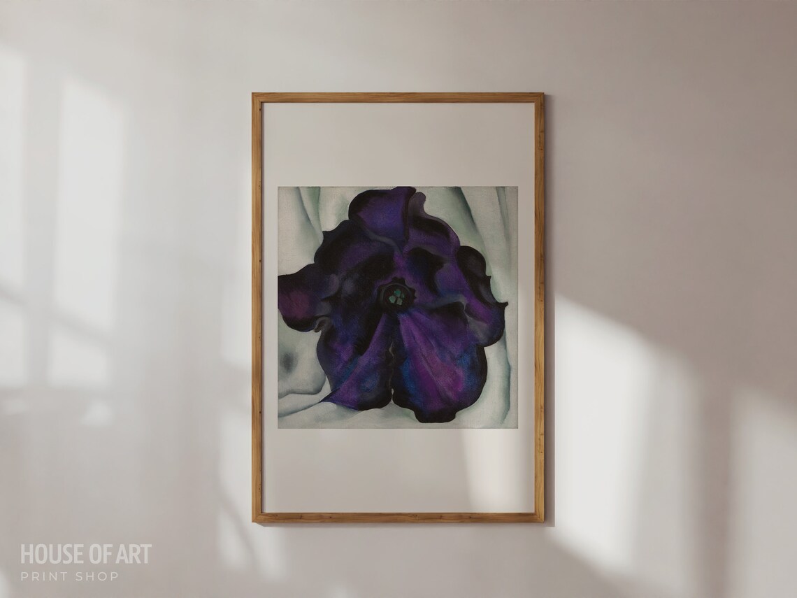 Purple Petunia Flower Centered Botanical Painting Soft Gray Art Print