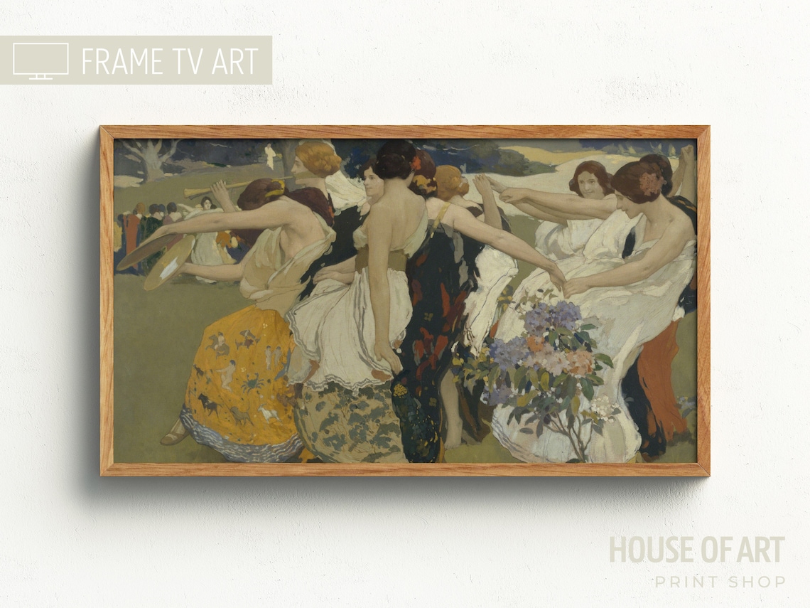 Vintage Spring Dance Women Dancing Garden Painting Art Wall Print