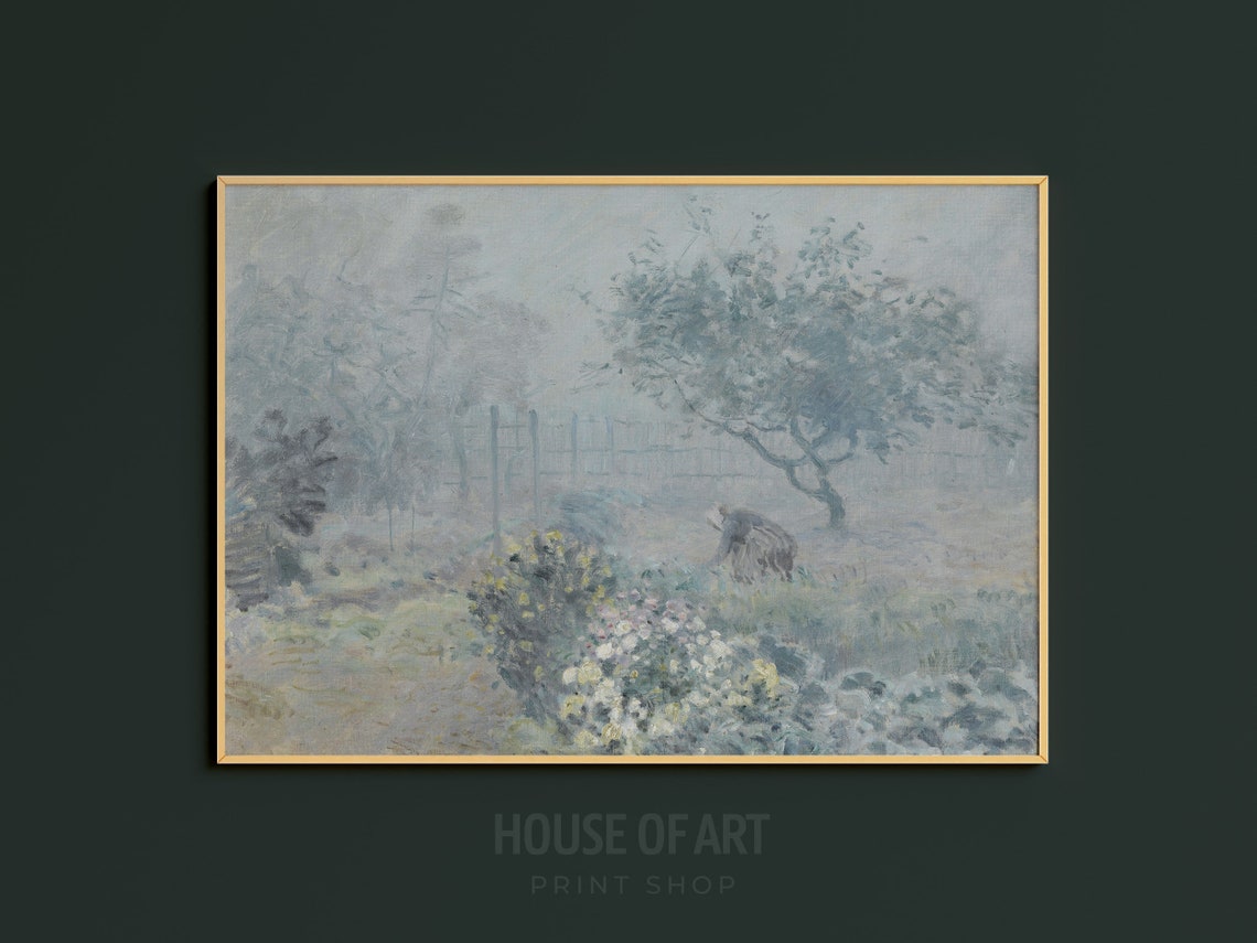 Fog In The Garden Impressionist Misty Landscape Soft Muted Art Print - Image 3