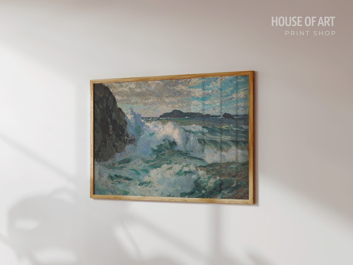 Waves Crashing Against Rocky Cliffs Seascape Oil Painting Ocean Wall Art Poster - Image 3
